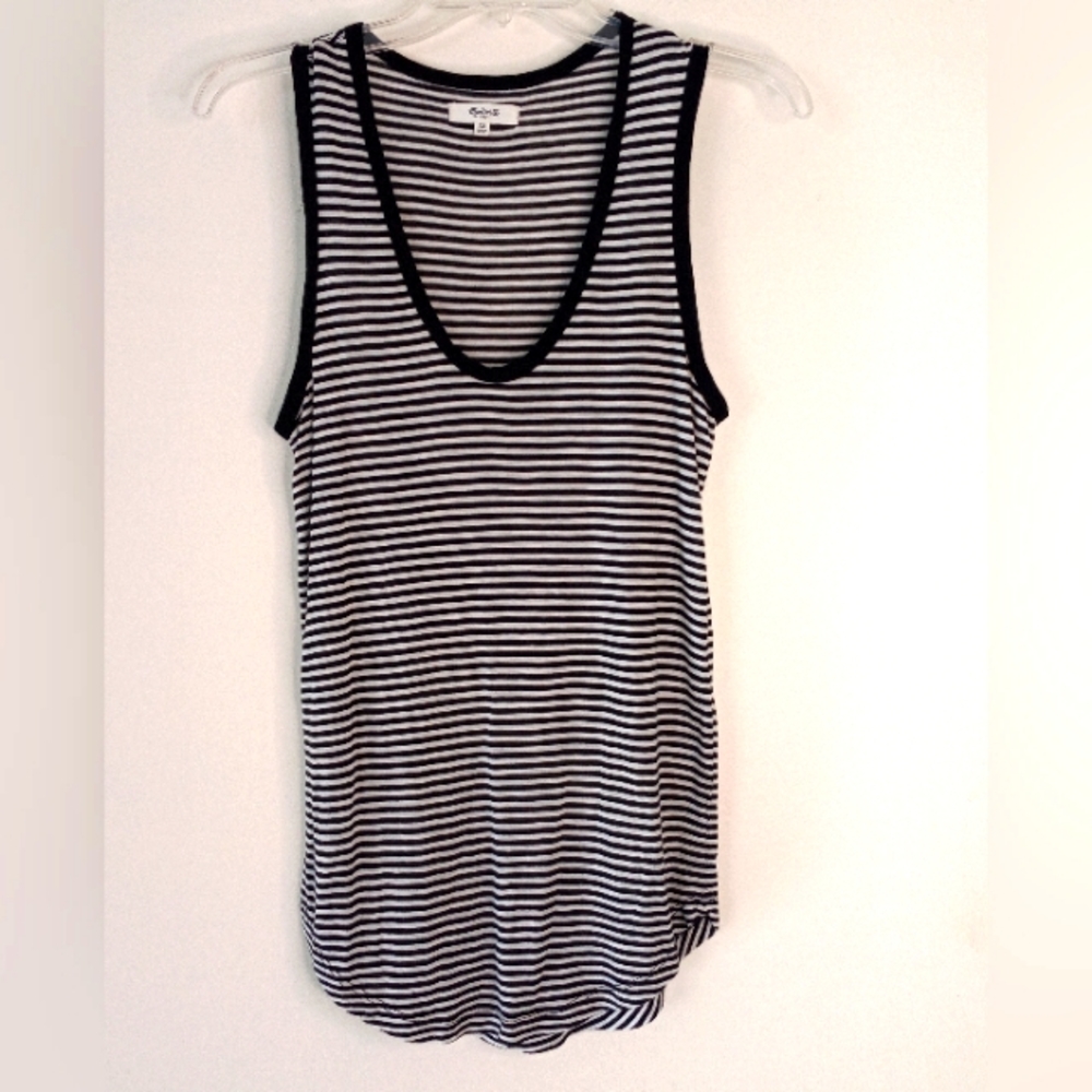 Madewell black & white stripe plunge v-neck women's tank XS